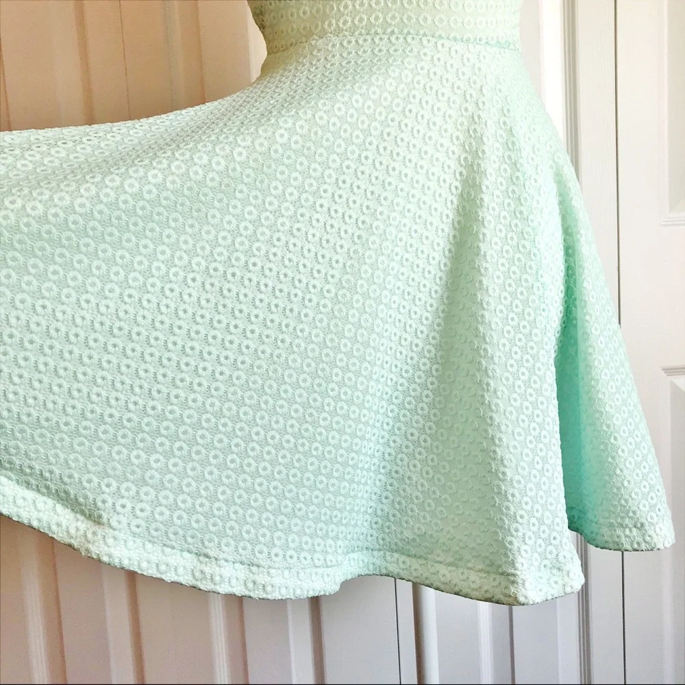 B. Darlin Juniors' Mint Green Fit & Flare Lace Dot Eyelet Dress - Picture 9 of 16